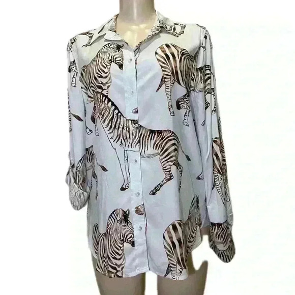 NWT JANE+DELANCEY  Zebra Print Shirt Size M - Picture 2 of 11